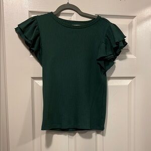 LOFT Green Ruffled Fitted Blouse